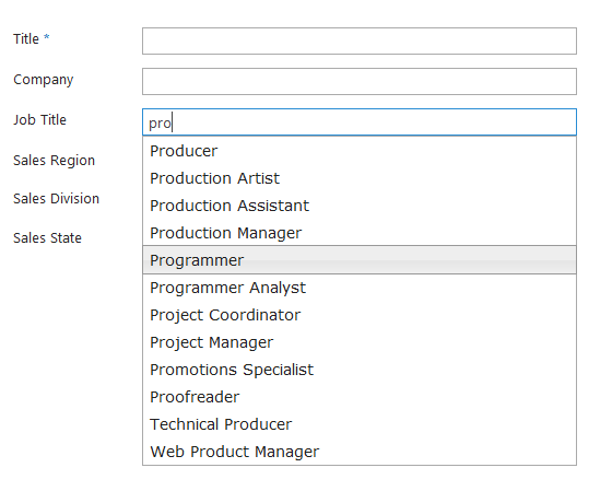 Job Title with Autocomplete