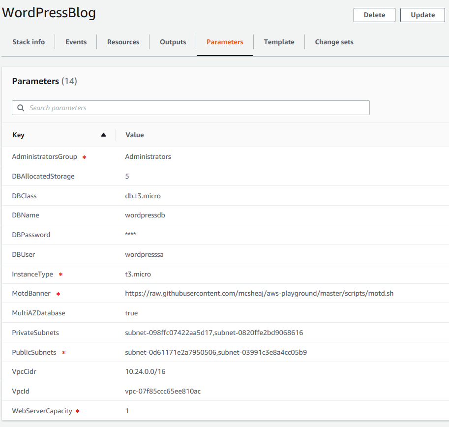 The CloudFormation Parameters